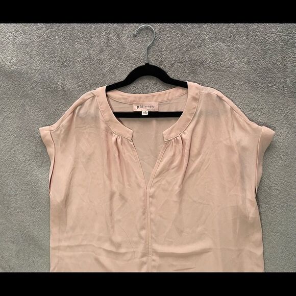 PHILOSOPHY sheer capped sleeve blouse size medium dusty pink EUC - Picture 2 of 6